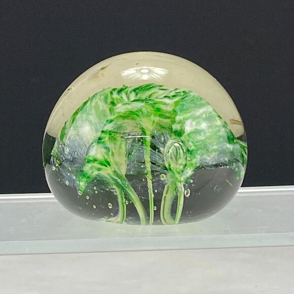 Vintage Art Glass Green Floral Bouquet Paperweight - Picture 1 of 9